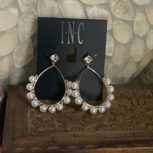 INC Pearl Rhinestone Dangle Earrings